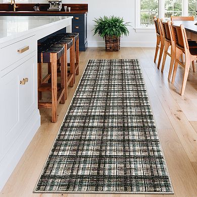 Garvee Machine Washable Modern Grid Area Rug Non Slip Bordered Carpet for Living Room Bedroom