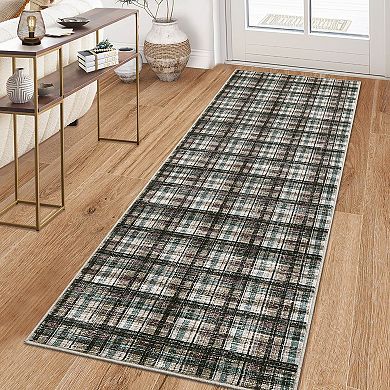 Garvee Machine Washable Modern Grid Area Rug Non Slip Bordered Carpet for Living Room Bedroom