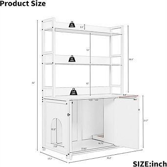 Litter Box Enclosure with Storage Shelves, Hidden Cat Litter Box Enclosure Furniture with 2 Doors