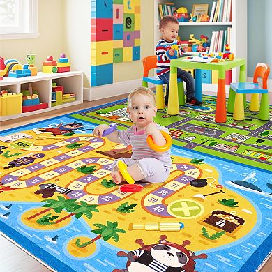 Garvee Washable Non Slip Area Rug --Fun Adventure Soft Bodered Carpet for Kid's Room Nursery Room
