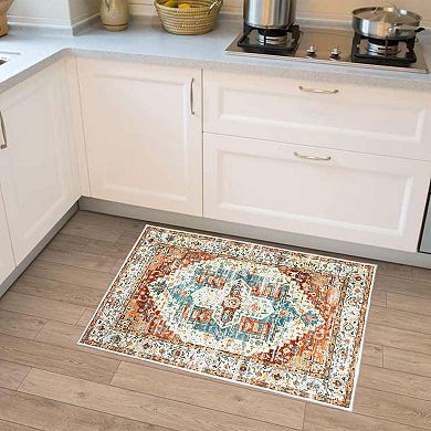 Garvee Machine Washable Vitagen Floral Area Rug Non Slip Non shedding Floor Indoor use