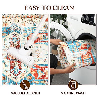 Garvee Machine Washable Vitagen Floral Area Rug Non Slip Non shedding Floor Indoor use