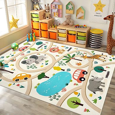 Garvee Machine Washable Stain Resistant Colorful Animals Area Rug Soft Non Slip for Kid's Room
