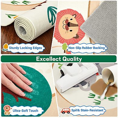 Garvee Machine Washable Stain Resistant Colorful Animals Area Rug Soft Non Slip for Kid's Room