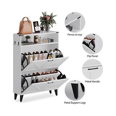 Shoe Cabinet with 2 Flip Drawers, Freestanding Shoe Cabinet Organizer with Metal Legs