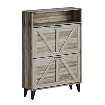 Shoe Cabinet with 2 Flip Drawers, Freestanding Shoe Cabinet Organizer with Metal Legs