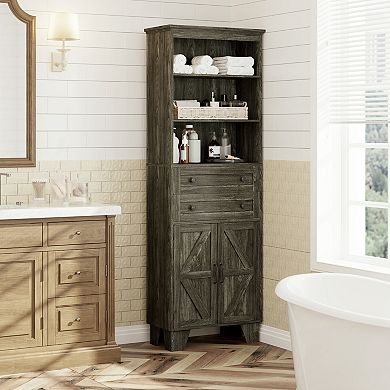 Serwall Space-Saving MDF Towel Shelving with Wood Grain Finish and Elegant Handles