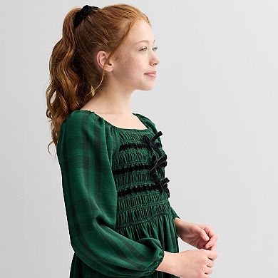 Girls 7-16 Trixxi Plaid Midi Dress with Trend Bow Detail & Scrunchie