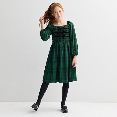 Girls 7-16 Trixxi Plaid Midi Dress with Trend Bow Detail & Scrunchie