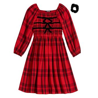 Girls 7-16 Trixxi Plaid Midi Dress with Trend Bow Detail & Scrunchie