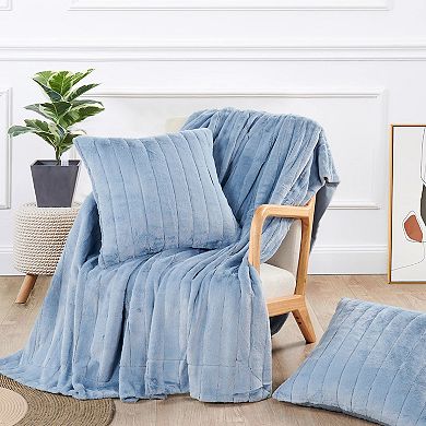Home Soft Things Rabbit Faux Fur Throw Blanket & Pillow Cover Set of 2