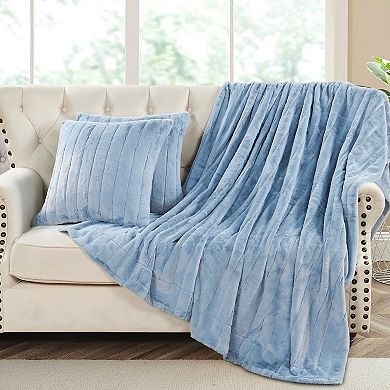Home Soft Things Rabbit Faux Fur Throw Blanket & Pillow Cover Set of 2