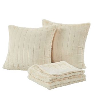 Home Soft Things Rabbit Faux Fur Throw Blanket & Pillow Cover Set of 2