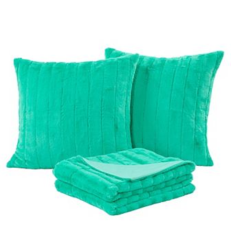 Home Soft Things Rabbit Faux Fur Throw Blanket & Pillow Cover Set of 2