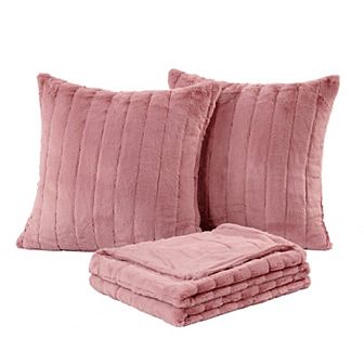 Home Soft Things Rabbit Faux Fur Throw Blanket & Pillow Cover Set of 2