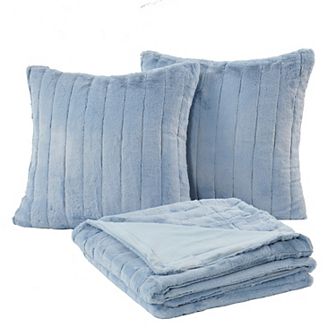 Home Soft Things Rabbit Faux Fur Throw Blanket & Pillow Cover Set of 2