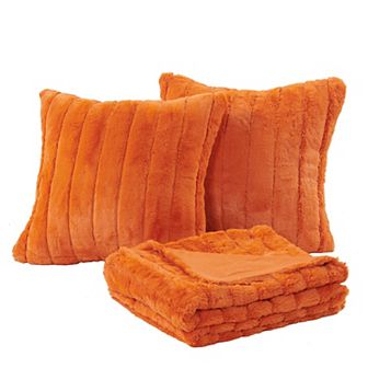 Home Soft Things Rabbit Faux Fur Throw Blanket & Pillow Cover Set of 2