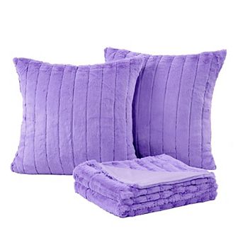 Home Soft Things Rabbit Faux Fur Throw Blanket & Pillow Cover Set of 2
