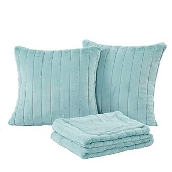 Home Soft Things Rabbit Faux Fur Throw Blanket & Pillow Cover Set of 2