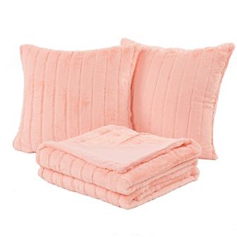 Home Soft Things Rabbit Faux Fur Throw Blanket & Pillow Cover Set of 2