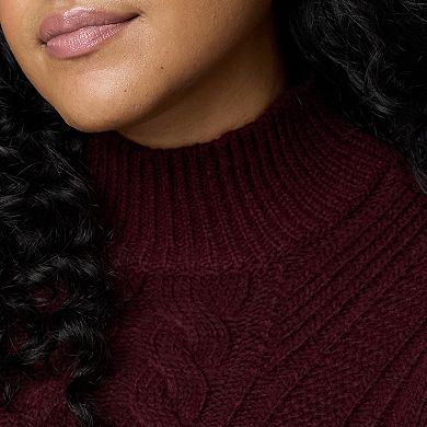 Plus Size Simply Vera Vera Wang Braided Mock Neck Sweater