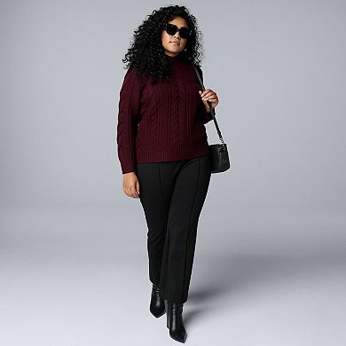 Plus Size Simply Vera Vera Wang Braided Mock Neck Sweater