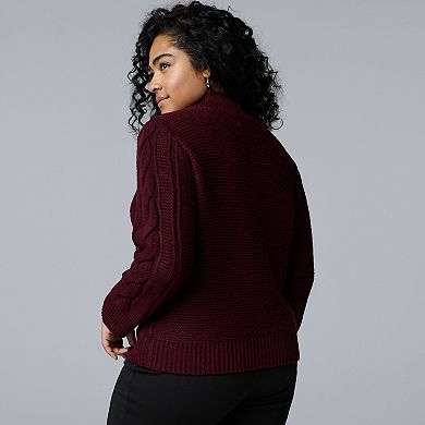 Plus Size Simply Vera Vera Wang Braided Mock Neck Sweater