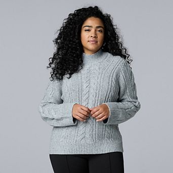 Plus Size Simply Vera Vera Wang Braided Mock Neck Sweater