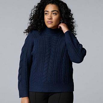 Plus Size Simply Vera Vera Wang Braided Mock Neck Sweater