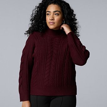 Plus Size Simply Vera Vera Wang Braided Mock Neck Sweater