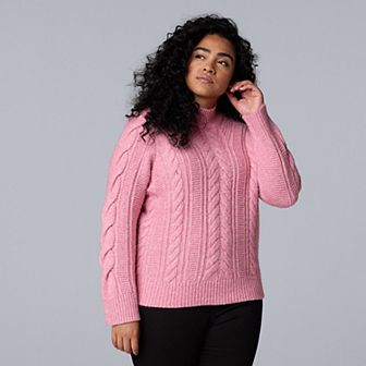 Plus Size Simply Vera Vera Wang Braided Mock Neck Sweater