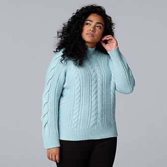Plus Size Simply Vera Vera Wang Braided Mock Neck Sweater