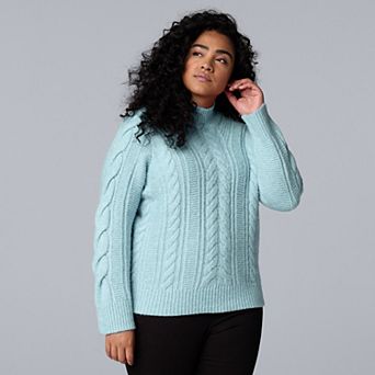 Plus Size Simply Vera Vera Wang Braided Mock Neck Sweater