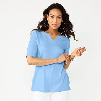 Women's Croft & Barrow® Elbow-Sleeve Splitneck Top