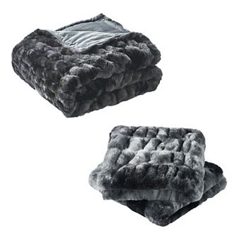 Home Soft Things Faux Fur Throw Blanket & 2 pc Throw Pillow Cover Set