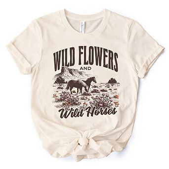 Wild Flowers and Wild Horses T-Shirt, Retro Western Tee for Free-Spirited Women