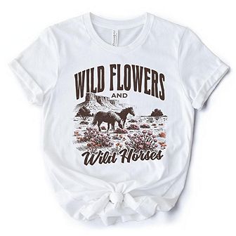 Wild Flowers and Wild Horses T-Shirt, Retro Western Tee for Free-Spirited Women
