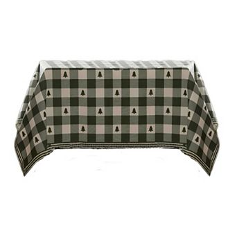 Christmas Green Checkered Pine Tablecloth Festive & Easy-Care Linen-Feel Fabric for Holiday Dining