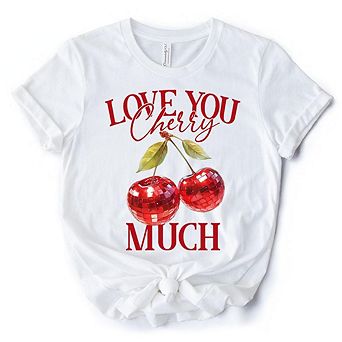 Love You Cherry Much T-Shirt, Retro Disco White Tee for Fun Women