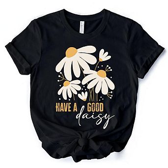Have a Good Daisy T-Shirt, Black Floral Tee with Positive Retro Vibes