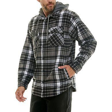 Men's Smith's Workwear Comfortable Hooded Flannel Shirt Jacket with Drawstring Inset