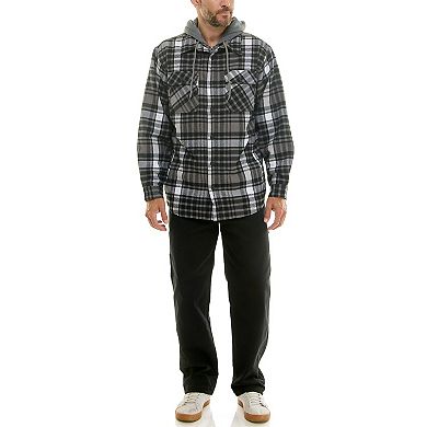 Men's Smith's Workwear Comfortable Hooded Flannel Shirt Jacket with Drawstring Inset