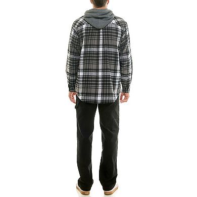 Men's Smith's Workwear Comfortable Hooded Flannel Shirt Jacket with Drawstring Inset