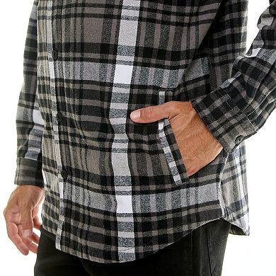 Men's Smith's Workwear Comfortable Hooded Flannel Shirt Jacket with Drawstring Inset