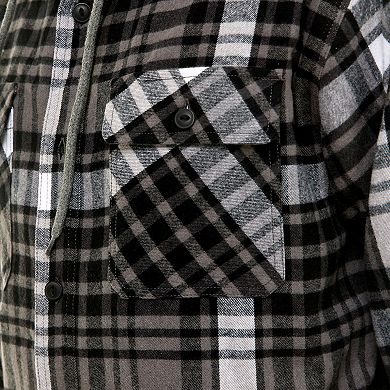 Men's Smith's Workwear Comfortable Hooded Flannel Shirt Jacket with Drawstring Inset