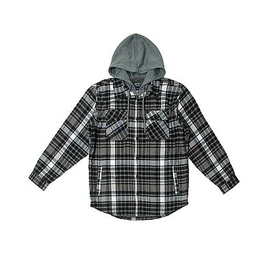 Men's Smith's Workwear Comfortable Hooded Flannel Shirt Jacket with Drawstring Inset