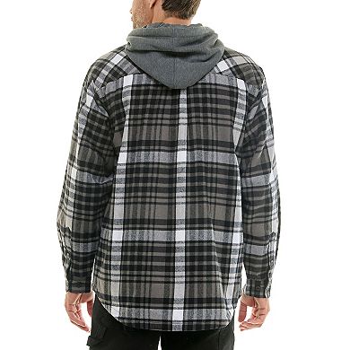 Men's Smith's Workwear Comfortable Hooded Flannel Shirt Jacket with Drawstring Inset