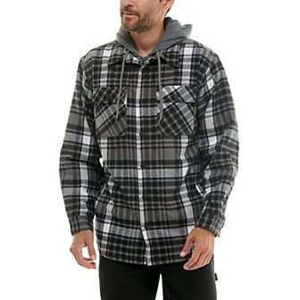 Men's Smith's Workwear Comfortable Hooded Flannel Shirt with Drawstring Inset