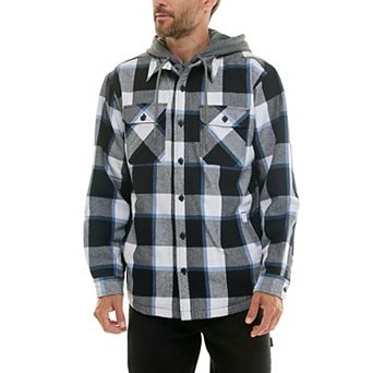 Men's Smith's Workwear Comfortable Hooded Flannel Shirt Jacket with Drawstring Inset