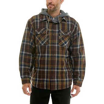 Men's Smith's Workwear Comfortable Hooded Flannel Shirt Jacket with Drawstring Inset